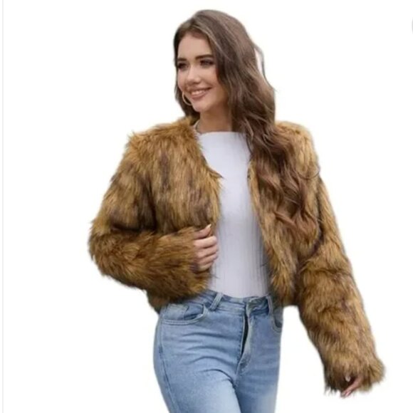 NWT Joyfolie “Kendria” Faux Fur Jacket in Brown – Size S - Picture 1 of 6